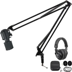 Audiosavings Bundle: Rockville DMS40 40" Microphone Boom Arm Mic Stand Desk Clamp Bundle w/Rockville PRO-M50 Studio Headphones  Warm Audio Condenser Recording Microphone Shockmount (3 Items)
