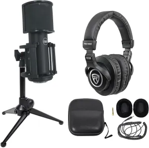Audiosavings Bundle: Rockville PRO-M50 Studio Headphones w/Detachable Coil Cable, Case Bundle w/Rockville RDTS Tripod Microphone Stand  Warm Audio Condenser Microphone Shockmount (3 Items)