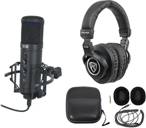 Audiosavings Bundle: Rockville PRO-M50 Studio Headphones w/Detachable Coil Cable, Case Extra Ear Pad Bundle w/ 512 Audio by Warm Audio Tempest Large Diaphragm Condenser USB Microphone Stand (2 Items)