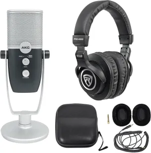 Audiosavings Bundle:(1) AKG ARA C22-USB Dual Mode Condenser Microphone Stand 4 Recording Bundle with (1) Rockville PRO-M50 Studio Headphones w/Detachable Coil Cable, Case Extra Ear Pad (Items 2)