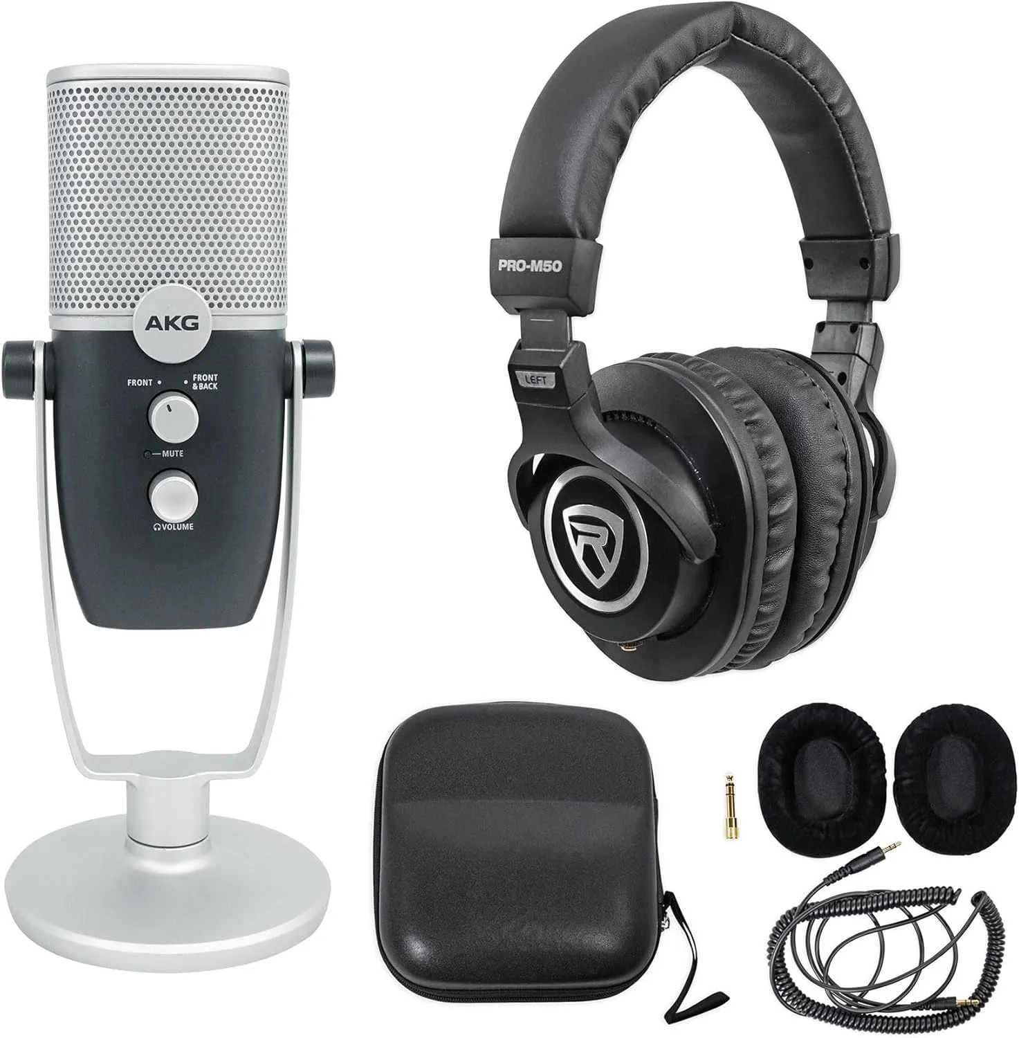 Audiosavings Bundle:(1) AKG ARA C22-USB Dual Mode Condenser Microphone Stand 4 Recording Bundle with (1) Rockville PRO-M50 Studio Headphones w/Detachable Coil Cable, Case Extra Ear Pad (Items 2)
