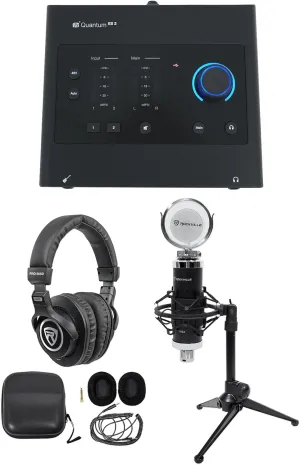 Audiosavings Bundle:(1) Presonus Quantum ES2 USB-C Audio Recording Interface Bundle with (1) Studio Recording Condenser Mic,(1) Studio Headphones,(1) Studio Desktop Tripod Microphone Stand (4 Items)