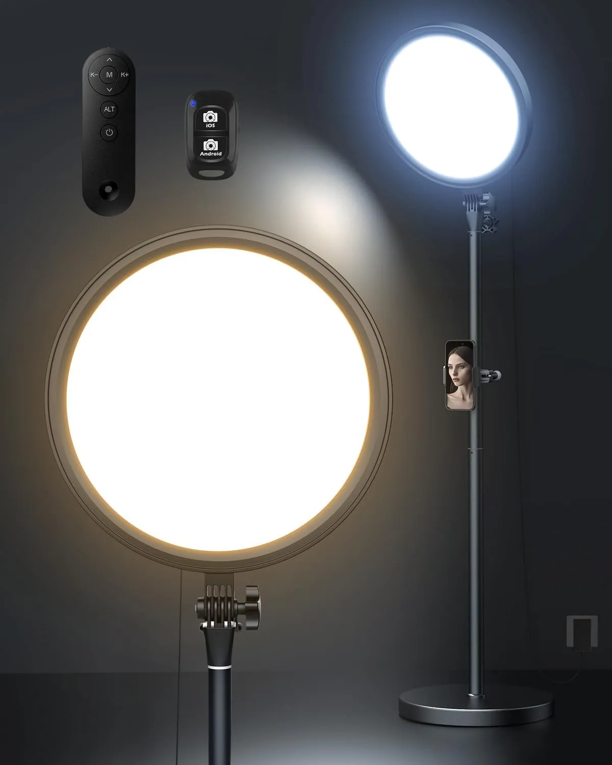 Aureday 12 Selfie Ring Light with Stand, Overall 79 Tall Ringlight Stands with Remotes and Phone Holder, Professional Floor Stand Light Ring for Video Recording/Live Stream/TikTok/Photography/Barber