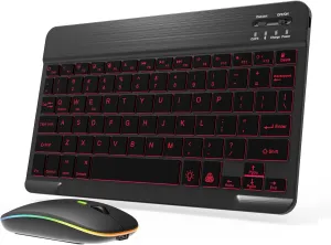 Backlit Bluetooth Keyboard and Mouse Combo for iPad Air Pro Mini Tablet iPhone Android Samsung Smartphone Cell Phone Rechargeable Ultra Slim Wireless Keyboard Mouse Portable iPadOS 13 & Above (Black)
