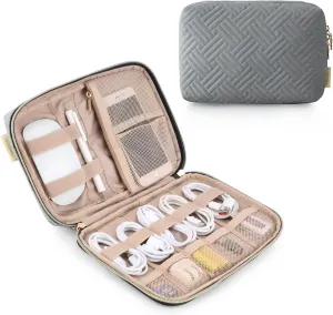 BAGSMART Electronics Organizer Travel Case, Travel Cable Organizer Bag for Travel Essentials & Accessories for Women, Cord Organizer for Phone, SD Card, Grey