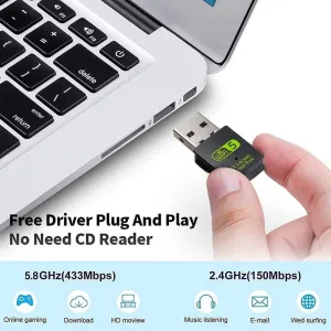 Bluetooth Dongle, WLAN USB Stick 600Mbps USB WiFi Bluetooth Adapter PC Dual Band 2.4GHz/5GHz Wireless Wi-Fi Network Card