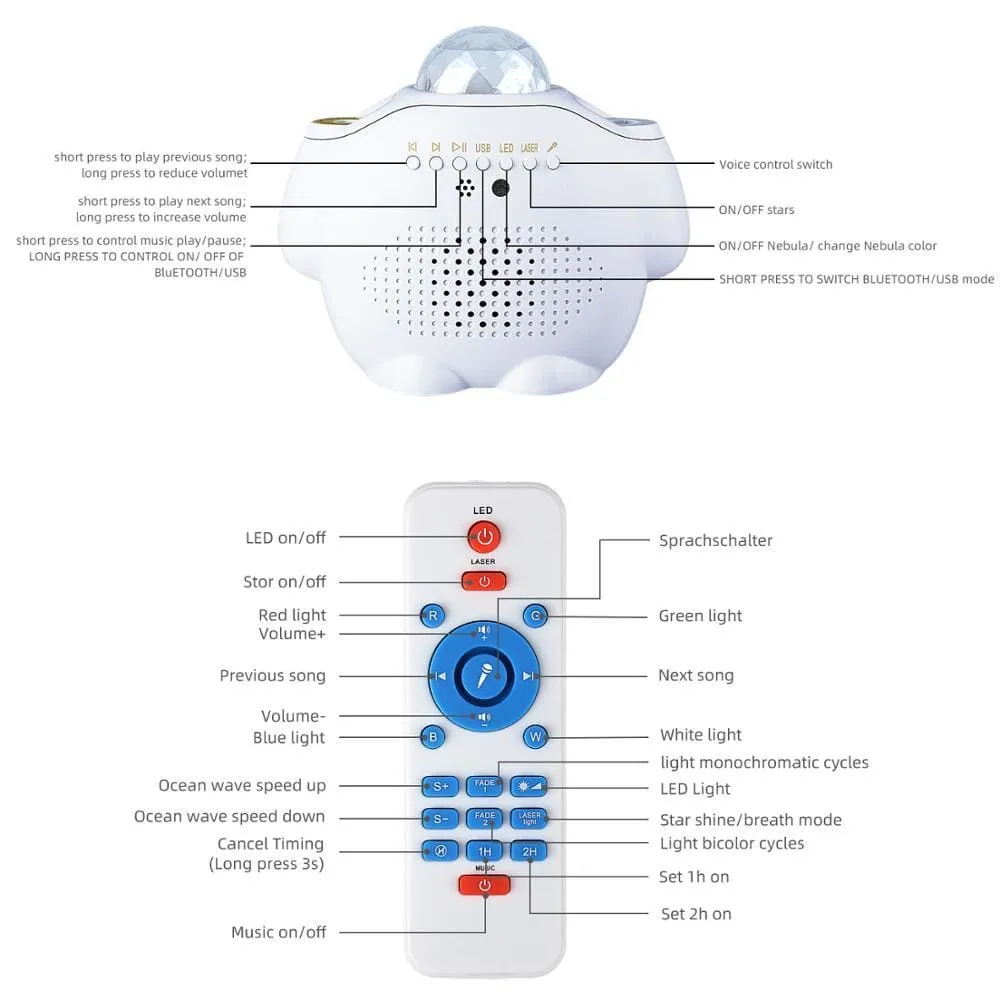 Bluetooth Speaker Star Projector Led Nebula Night Light with Remote Control