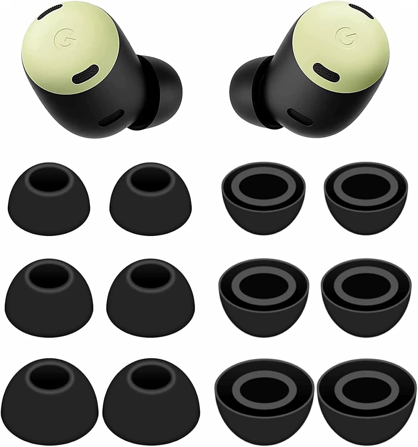 BLUEWALL Eartips Earbuds Tips Compatible with Google Pixel Buds Pro, S/M/L Sizes Fit in Case Earbuds Soft Silicon Ear Tips Compatible with Pixel Buds Pro, 6 Pairs Black