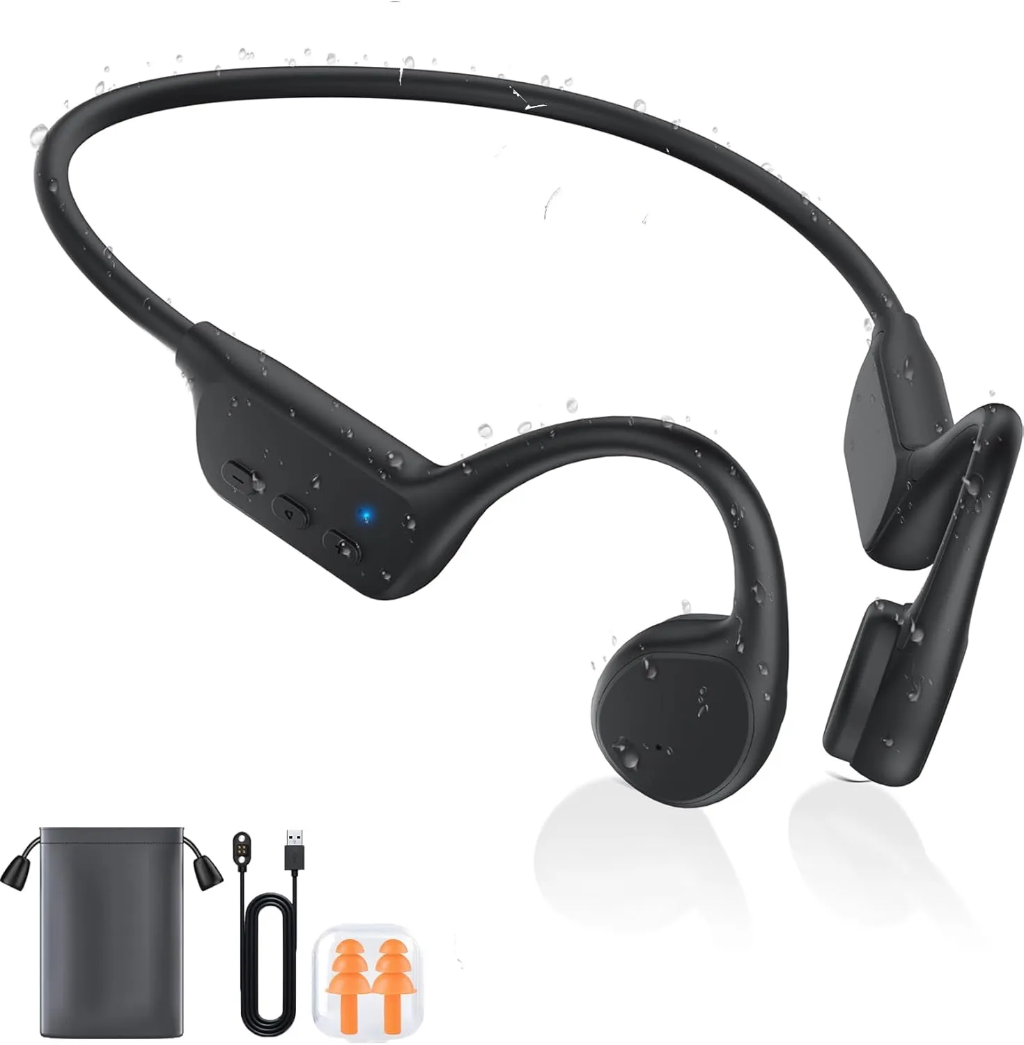 Bone Conduction Headphones, Wireless Bluetooth 5.3 Swimming IPX8 Professional Waterproof Headset, Suitable for for Running, Cycling, Drving, Black