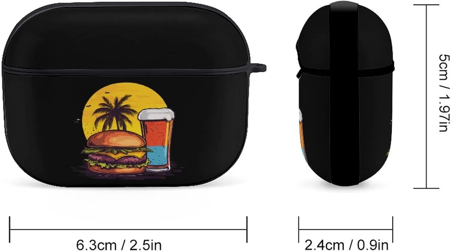 Burger and Beer Earbud Case Bluetooth Headphone Case Full Protective Case with Keychain Compatible with Airpods Pro Black-Style