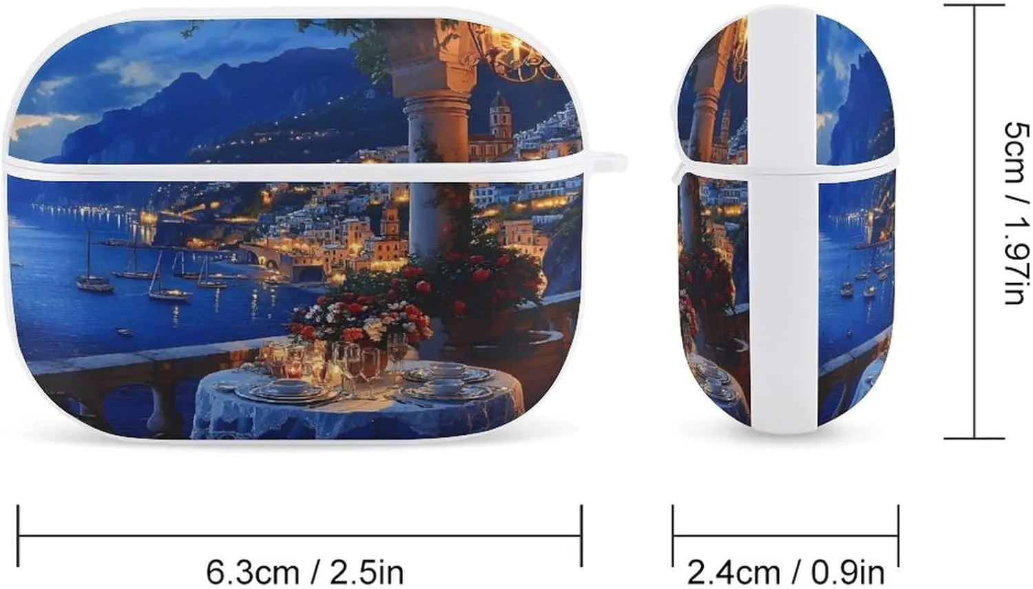 Candlelight Dinner Coastal Balcony Earbud Case Bluetooth Headphone Case Full Protective Case with Keychain Compatible with Airpods Pro White-Style