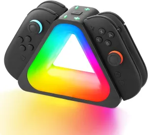 Charging Dock for Switch2 Joy-Cons Charging Station, 4-Port Charger Station with RGB Lighting Modes, Fast Charging for Nintedos Switch2 Joycon with LED Indication USB Type-C Charger Cable