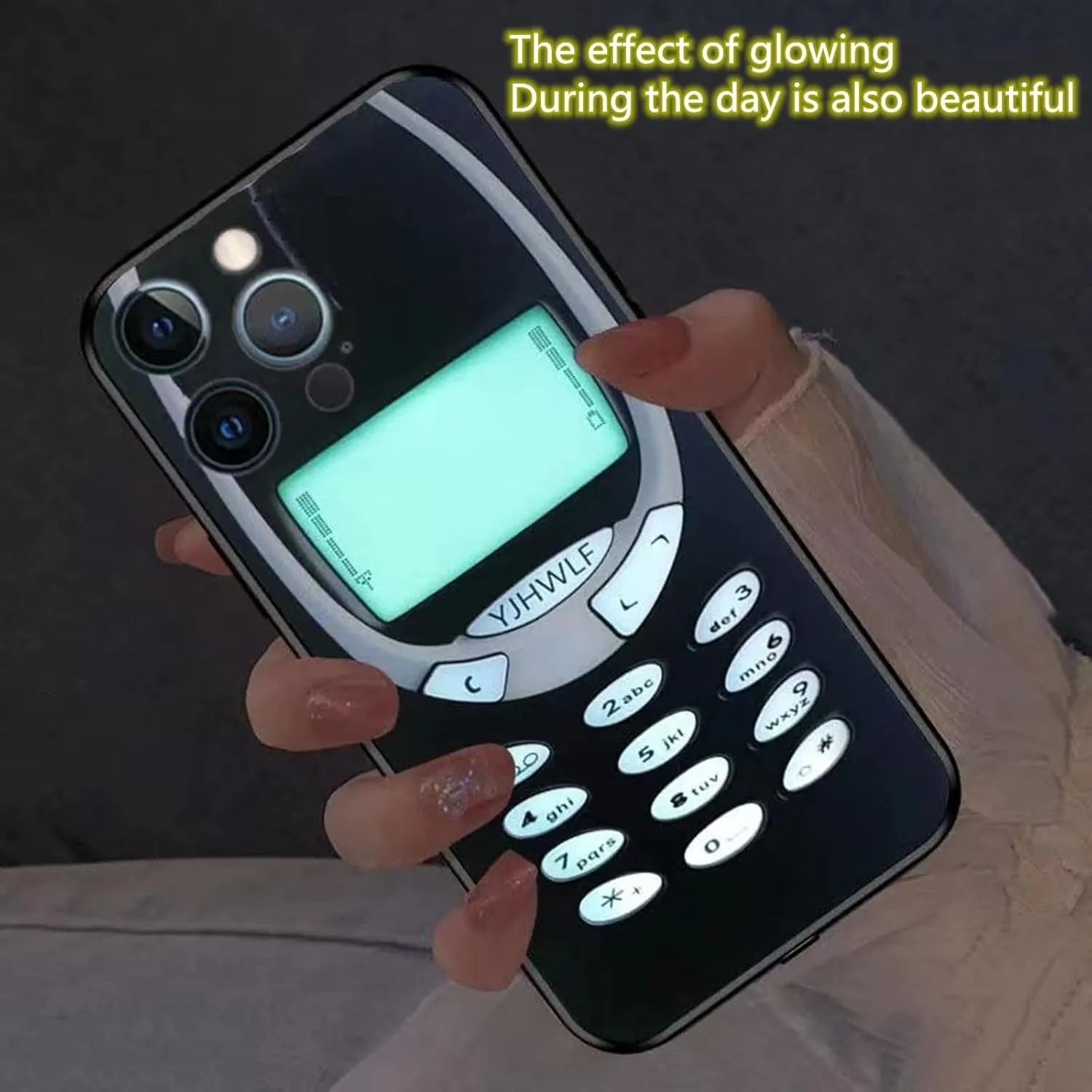 Compatible iPhone 14 Luminous Case forRetro Cassette Tape Shockproof Music Phone Case Bumper Tempered Glass Protective CoverCase Specially Designed for CoolSend Tempered Film