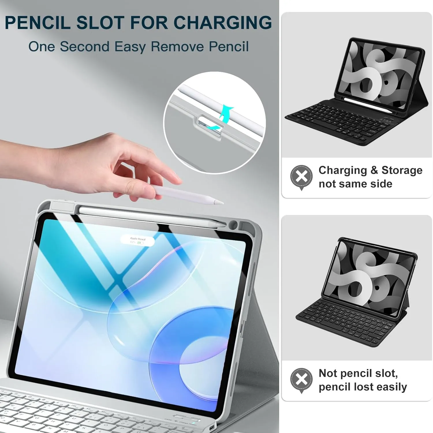 Compatible with iPad Air 11-inch/ 10.9" Air 5th 4th Generation Case with Keyboard - Backlit Detachable, Folio Cover with Pencil Holder for iPad Air 11 Inch M3/M2, Air 5/ Air 4 (Gray)