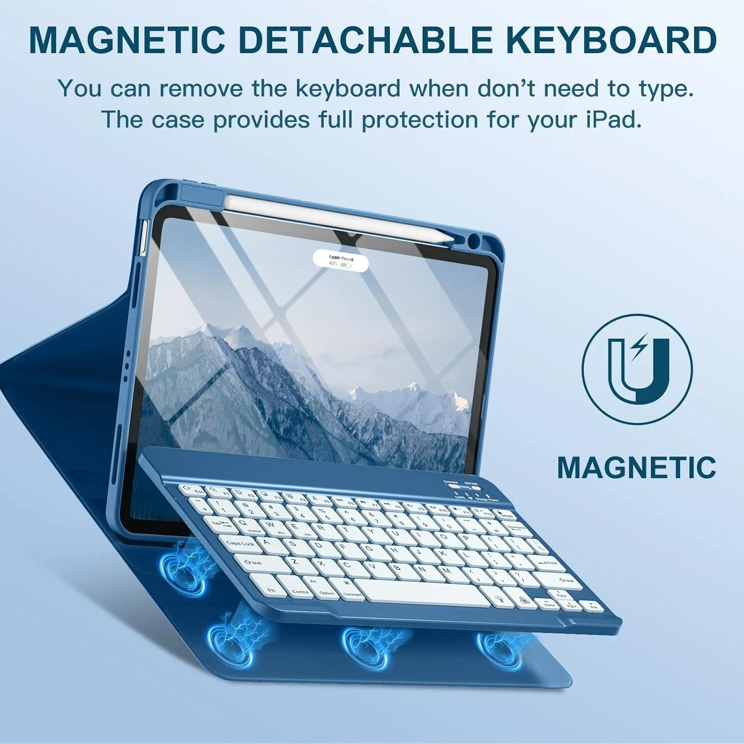 Compatible with iPad Air 11-inch/Air 5th 4th Generation Case with Keyboard - Backlit Detachable, Folio Cover with Pencil Holder for iPad Air 11 Inch M3/M2, Air 5/ Air 4 (Abyss Blue)