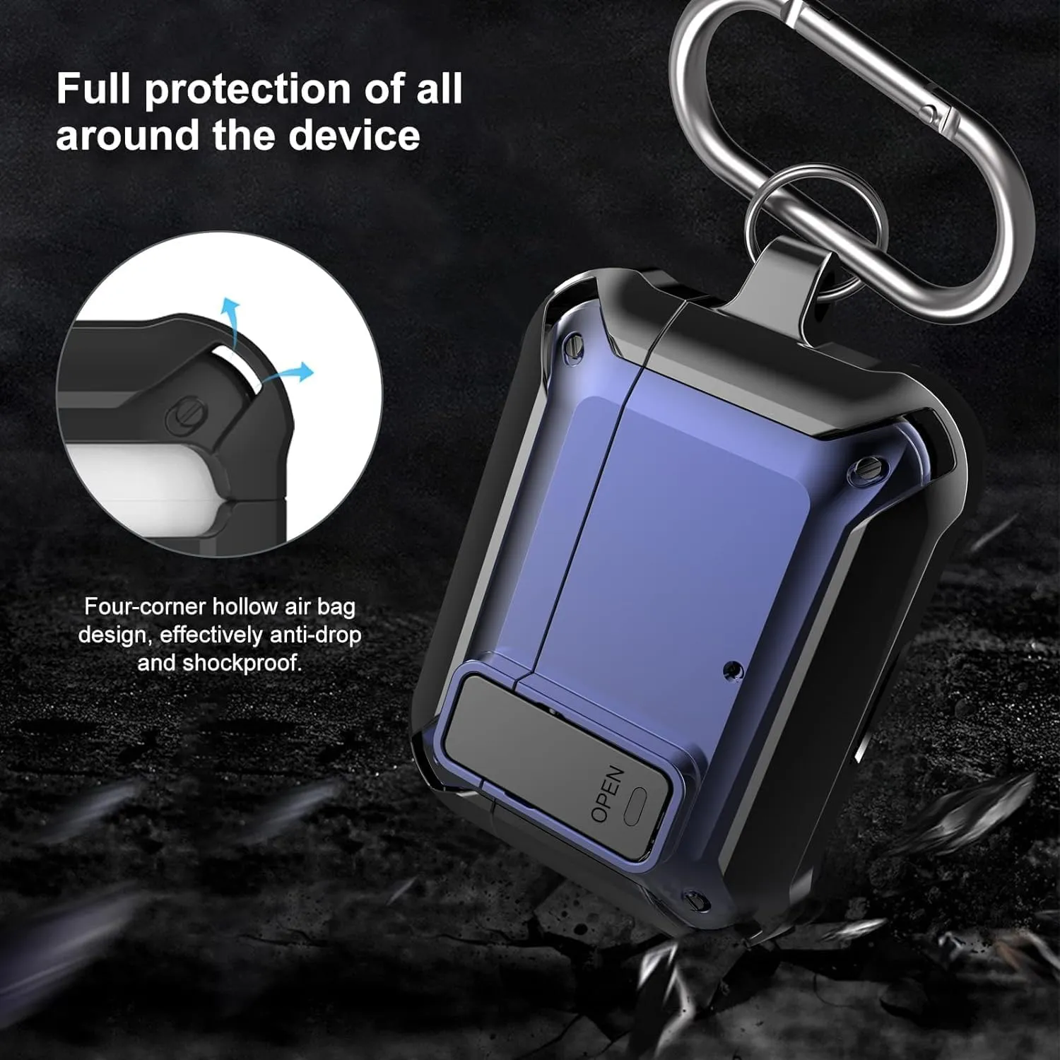Compatible with JBL Vibe 200TWS/JBL Vibe Beam Case Cover Lock Clip with Cleaner Kit,Cool Protective Cover Men Women with Carabiner for JBL Vibe Beam 2 Charging Case - Blue
