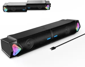 Computer Speakers, Bluetooth Computer Sound Bar, Dual HiFi Stereo & Gradient RGB Lighting Laptop Soundbar, USB Powered Speakers for Desktop, Monitors, Phone, PC, Laptop(Include C Adapter)