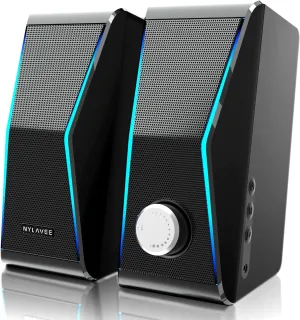 Computer Speakers, Dynamic RGB PC Speakers, Bluetooth 5.0 HiFi Computer Speakers for Desktop with 2 Bass Diaphragms & 4 Speaker Units, USB Powered & 3.5mm AUX Cable for PC Laptop Monitor Tablet Phone