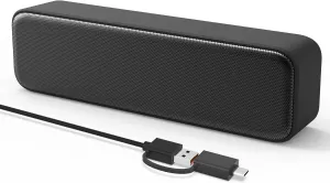Computer Speakers for Desktop PC, External Speakers for Laptop, Mini Computer Soundbar for PC, Wired USB Plug in Speakers with Loud Sound, Deep Bass, Wide Compatibility  Bult-in USB C to USB Adapter