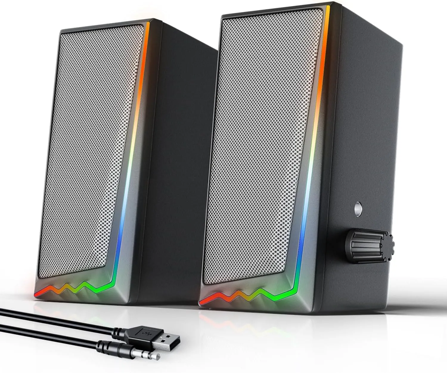 Computer Speakers with 3.5 mm Aux,Desktop Speakers with Various Colorful RGB Lights,Gaming Speakers with Volume Control,Computer Speakers for PC/Desktop Monitor/Laptop/Tablet Phone