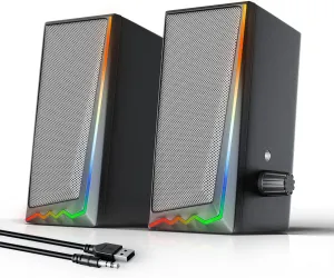 Computer Speakers with 3.5 mm Aux,Desktop Speakers with Various Colorful RGB Lights,Gaming Speakers with Volume Control,Computer Speakers for PC/Desktop Monitor/Laptop/Tablet Phone