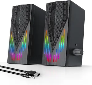 Computer Speakers,Computer Speakers for Desktop PC,Computer Speakers for Laptop, with 6 Colorful RGB Lights,3.5mm Aux Computer Speakers for PC/Laptop/Tablet Phone(E1065), Black