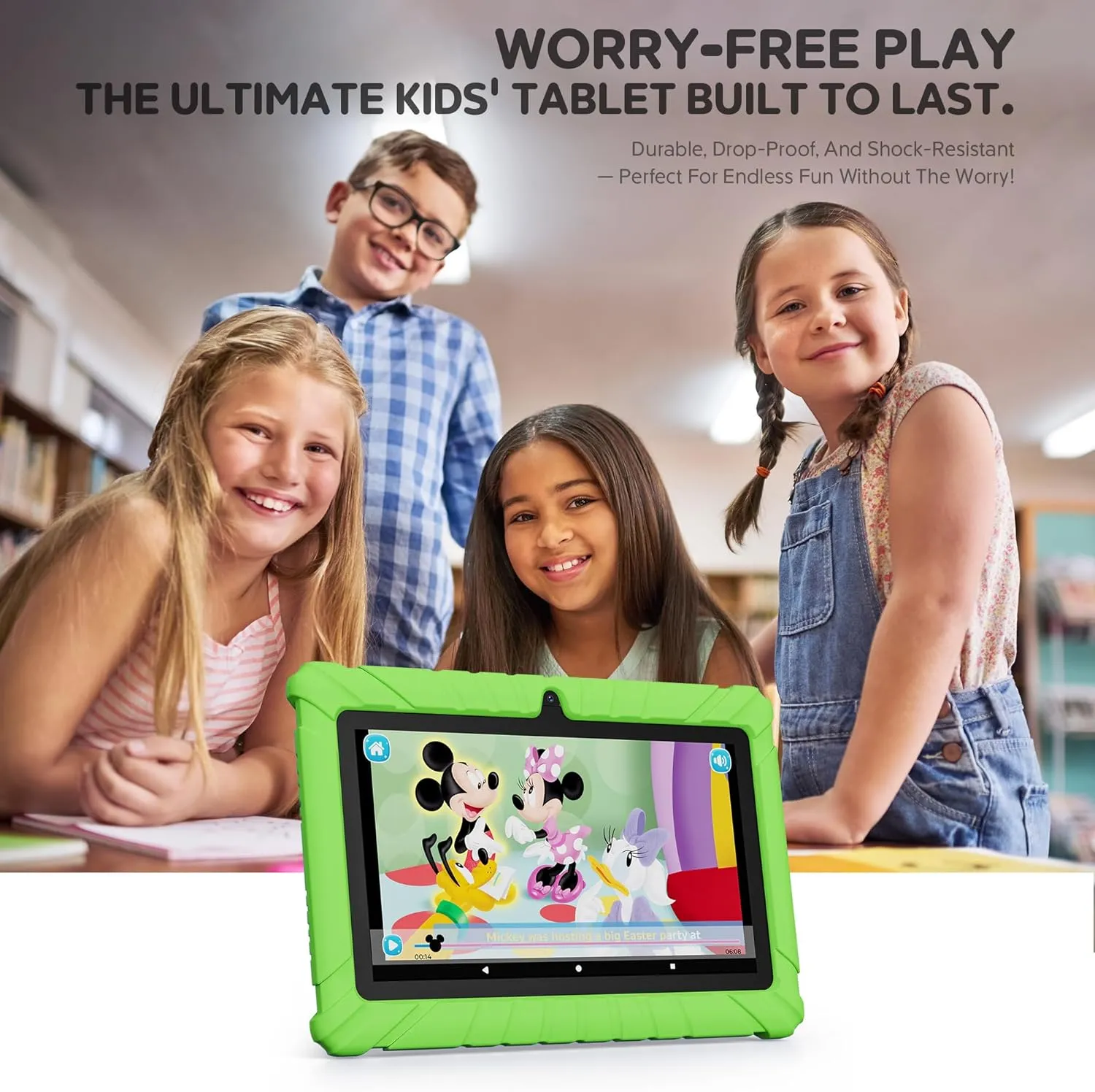 Contixo V8 7" Kids Tablet - 32GB Storage, Pre-Loaded Exclusive 50 Disney Storybooks (Value $200), Android, Parental Controls, Durable Kid-Proof Case - Green