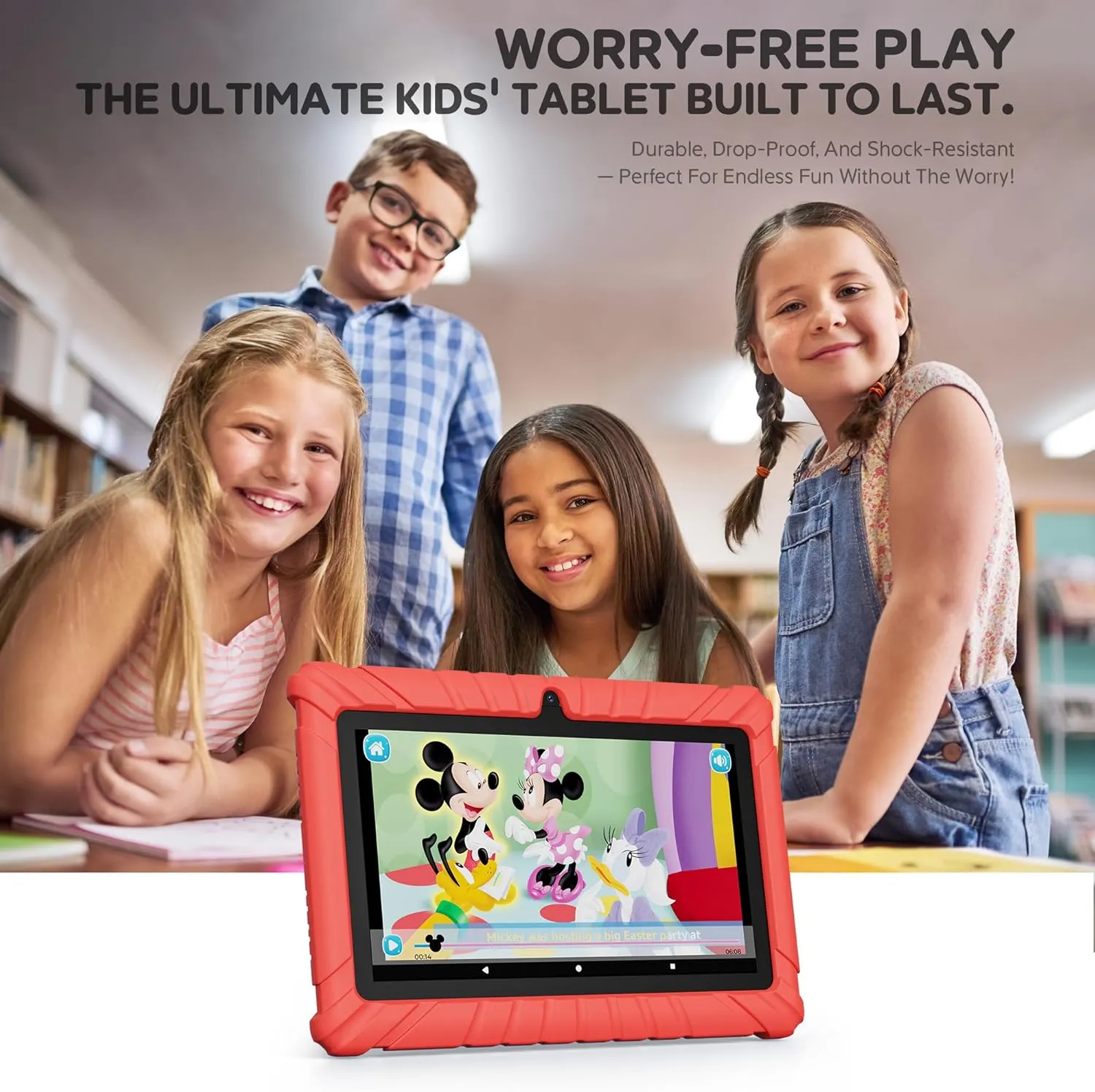 Contixo V8 7" Kids Tablet - 32GB Storage, Pre-Loaded Exclusive 50 Disney Storybooks (Value $200), Android, Parental Controls, Durable Kid-Proof Case - Red