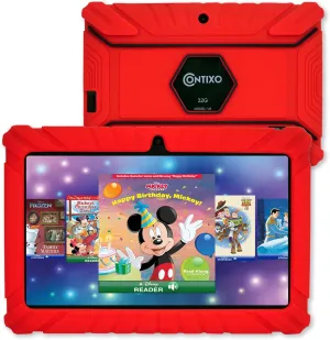Contixo V8 7" Kids Tablet - 32GB Storage, Pre-Loaded Exclusive 50 Disney Storybooks (Value $200), Android, Parental Controls, Durable Kid-Proof Case - Red