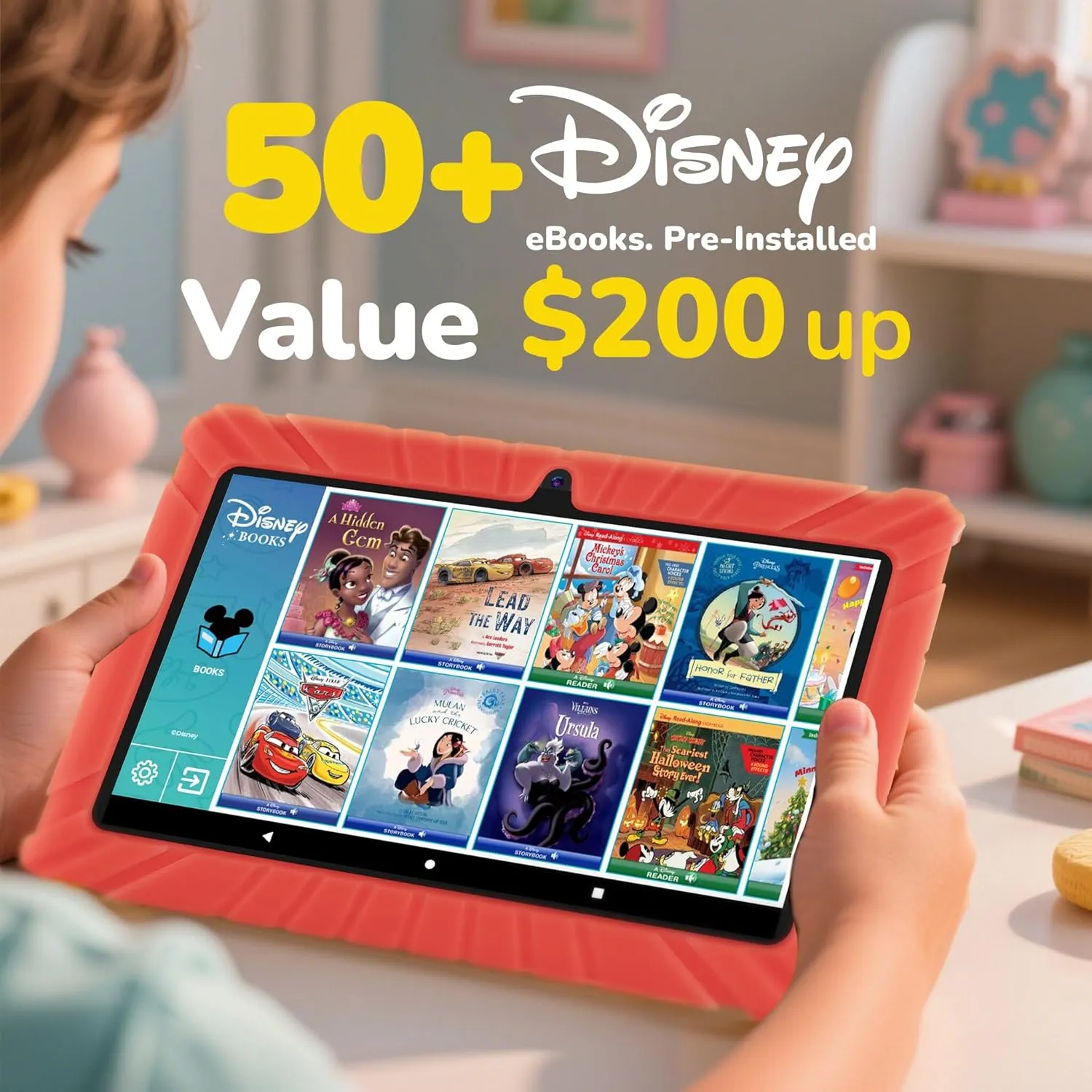 Contixo V8 7" Kids Tablet - 32GB Storage, Pre-Loaded Exclusive 50 Disney Storybooks (Value $200), Android, Parental Controls, Durable Kid-Proof Case - Red