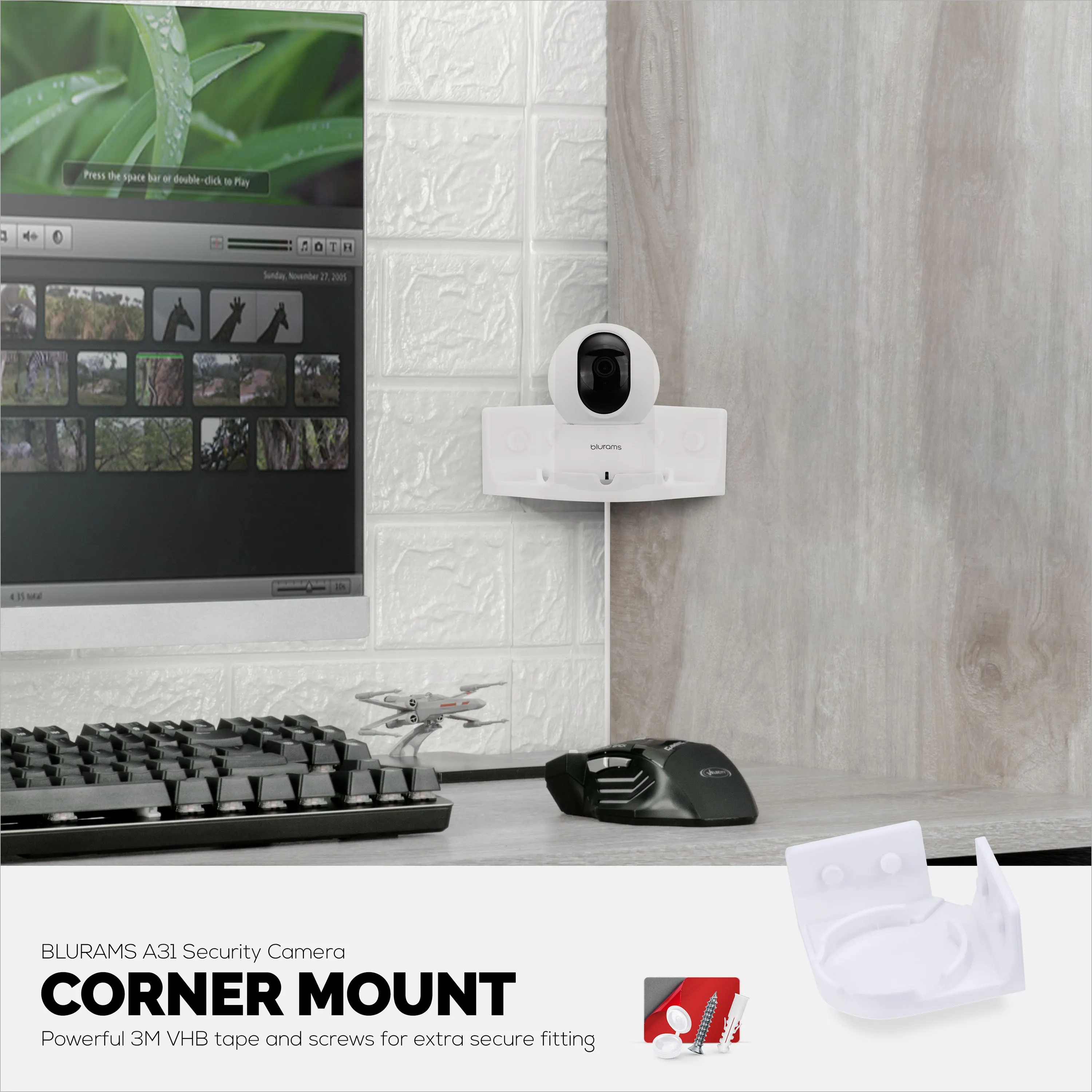 Corner Wall Mount for Blurams A31 2K Security Camera, Adhesive Security Camera Holder Bracket, Reduce Blind Spots & Clutter, Adhesive & Screw-In Mounting