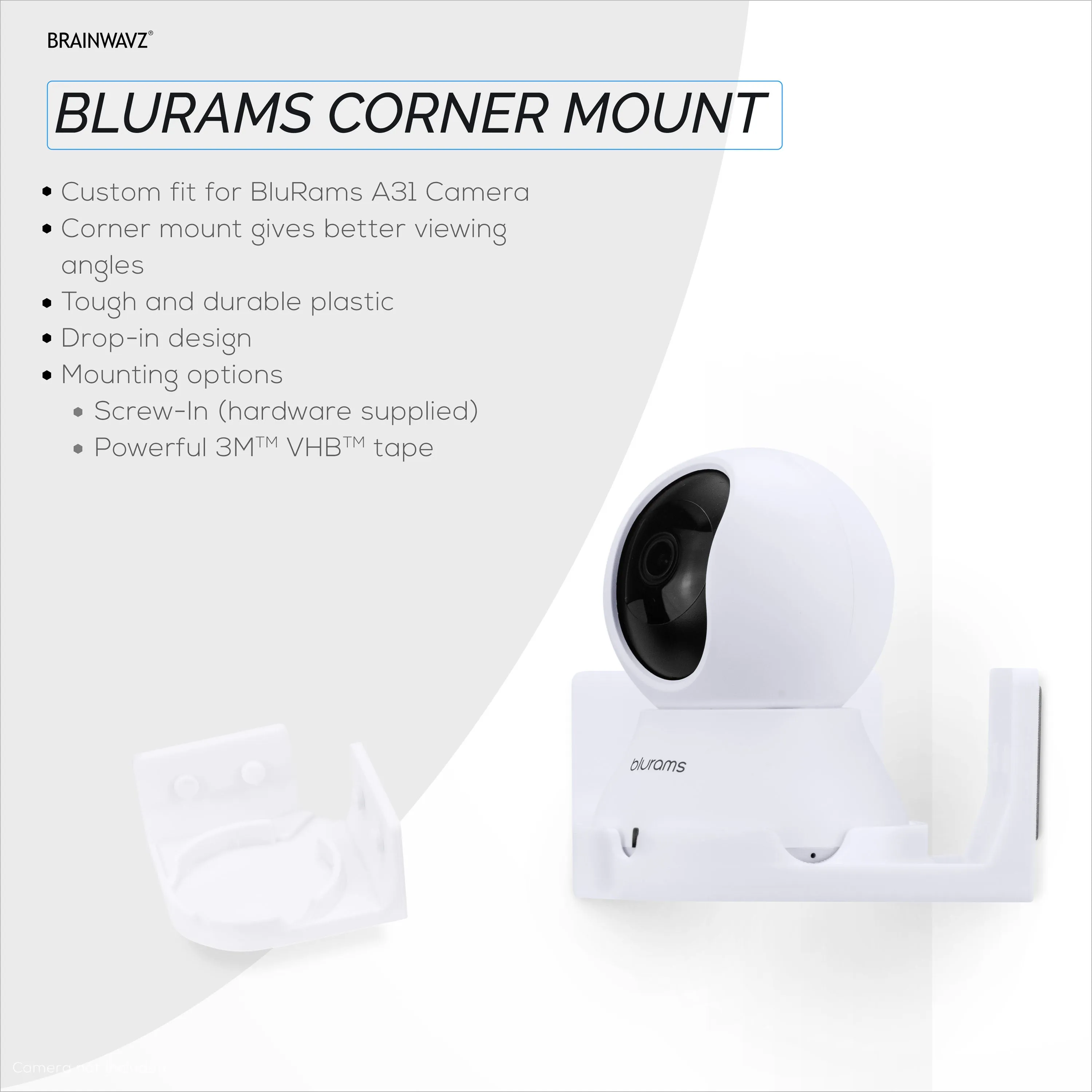 Corner Wall Mount for Blurams A31 2K Security Camera, Adhesive Security Camera Holder Bracket, Reduce Blind Spots & Clutter, Adhesive & Screw-In Mounting
