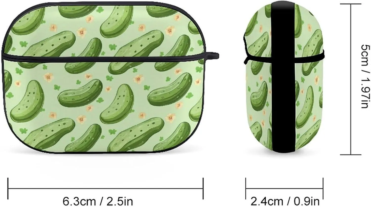 Cucumber Print Earbud Case Bluetooth Headphone Case Full Protective Case with Keychain Compatible with Airpods Pro Black-Style