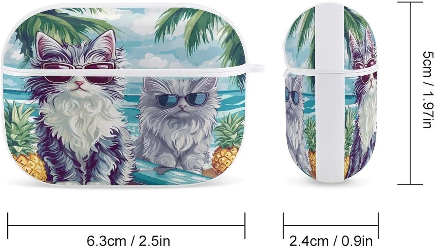 Cute Cat Surf Beach Earbud Case Bluetooth Headphone Case Full Protective Case with Keychain Compatible with Airpods Pro White-Style