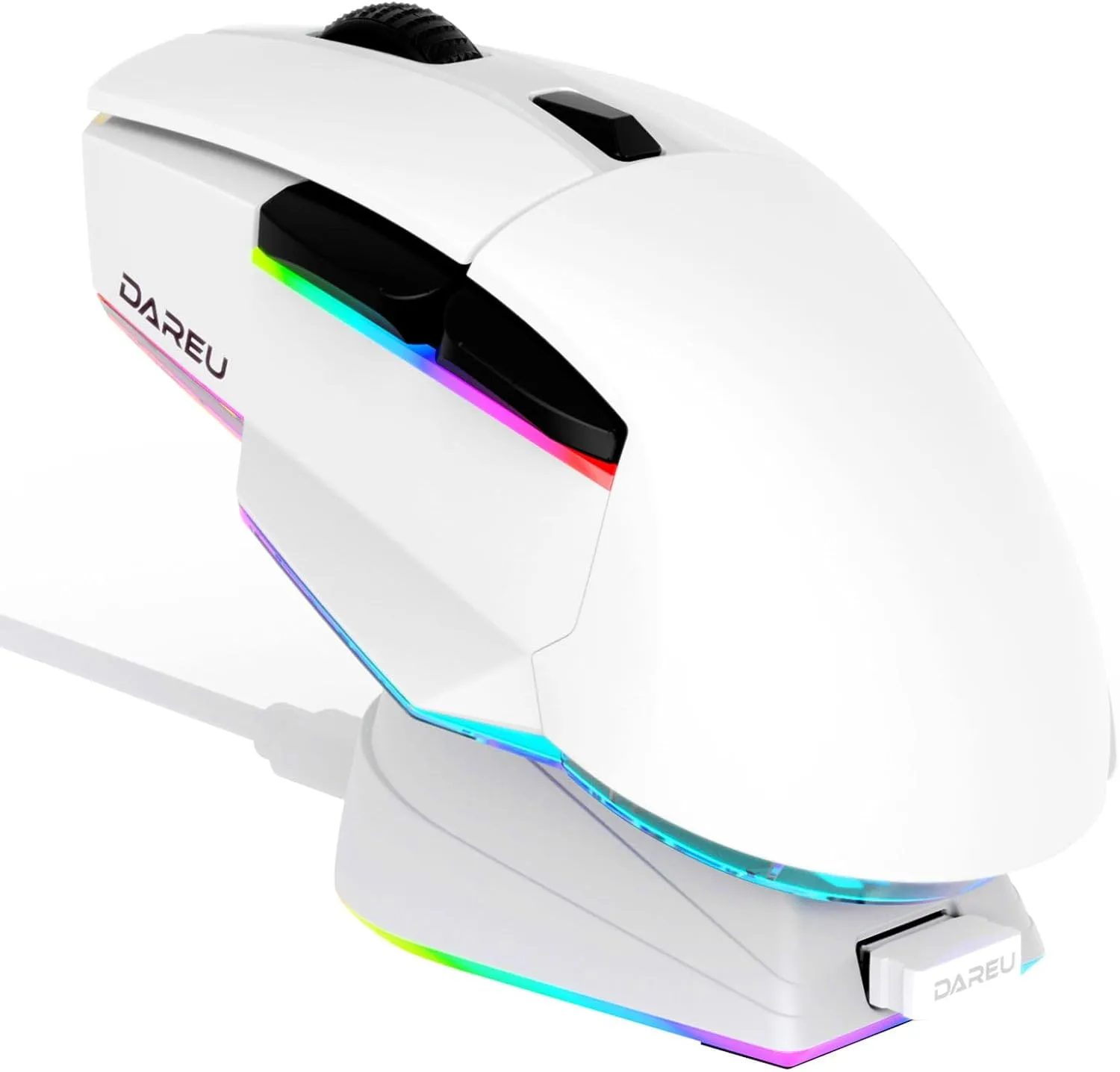 DAREU A955 Wireless Gaming Mouse with RGB Charging Dock: Tri-Mode 2.4G/USB-C/BT Mouse Up to 12K DPI Optical Sensor -KBS II Buttons Fully Programmable- 120 Hr Battery