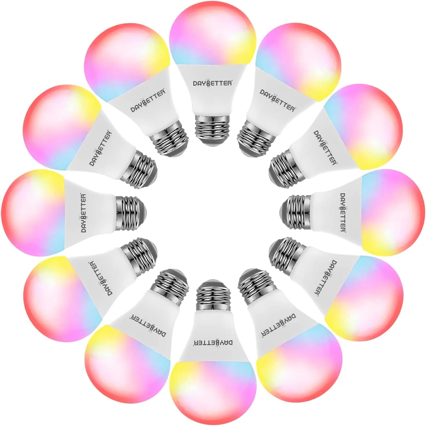 DAYBETTER Tuya Smart Light Bulbs, RGBCW WiFi Color Changing Led Bulbs Compatible with Alexa and Google Home Assistant, A19 E26 9W 800LM Multicolor Led Light Bulb, No Hub Required, Light Bulbs 12 Pack