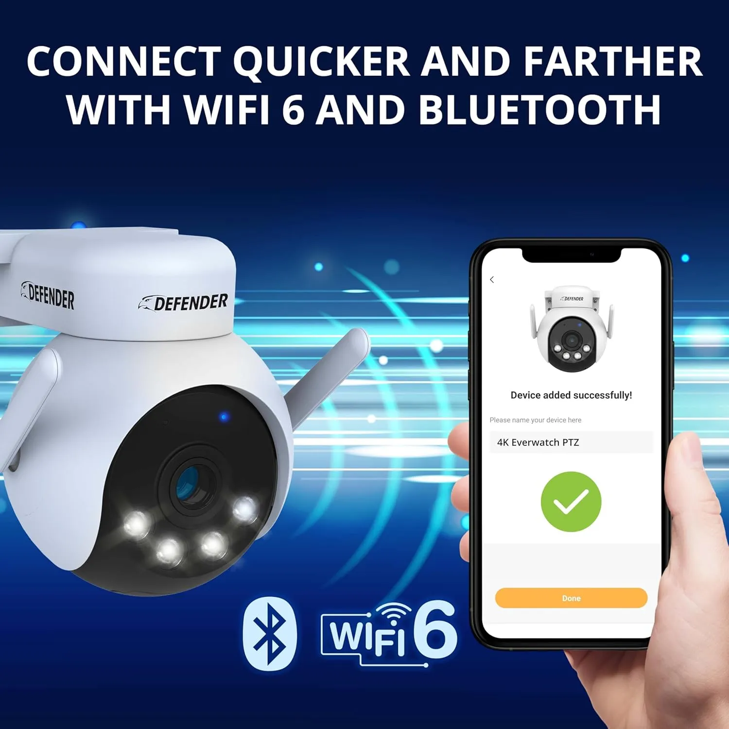 Defender AI Powered 4K Everwatch PTZ Plug in Outdoor Camera, AI Human/Vehicle Detection, WiFi 6/Bluetooth Wireless Camera, Color Night Vision, Deterrence, Mobile App, 3 x 64GB SD Card, 3 Pack