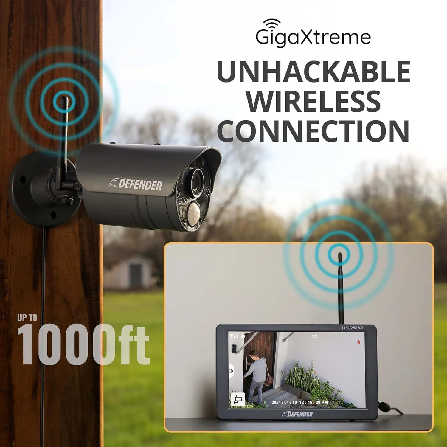 Defender PhoenixHD Wireless Security Camera System with 10.1 Touchscreen Monitor, 4 HD Outdoor Security Cameras, No Wi-Fi Required, Up to 1000ft Range, Two Way Talk, Includes 64GB SD Card