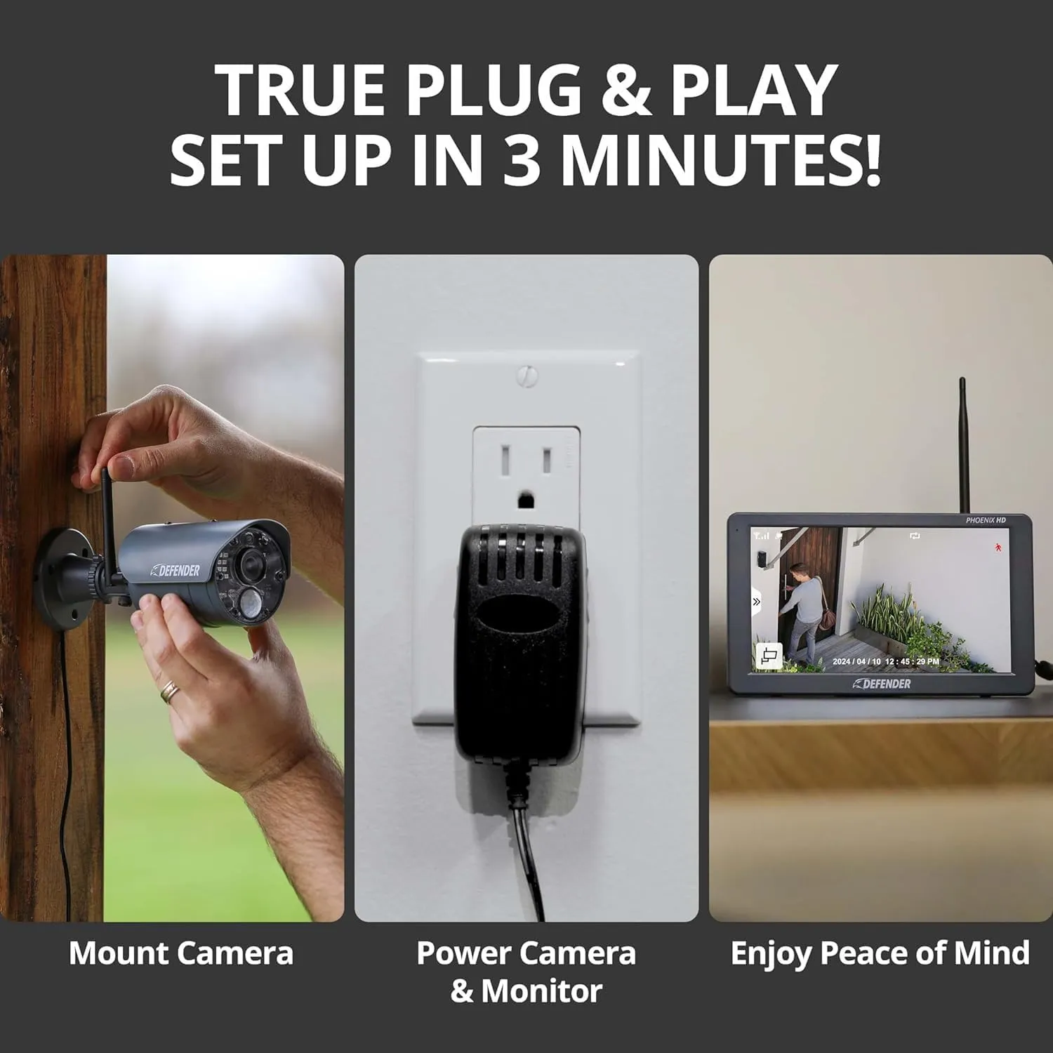 Defender PhoenixHD Wireless Security Camera System with 10.1 Touchscreen Monitor, 4 HD Outdoor Security Cameras, No Wi-Fi Required, Up to 1000ft Range, Two Way Talk, Includes 64GB SD Card