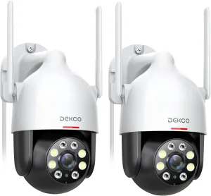 DEKCO 2K Security Camera Outdoor 2Packs, WiFi Outdoor Security Cameras Pan-Tilt 360 View, 3MP Surveillance Cameras with Motion Detection and Siren, 2-Way Audio, Full Color Night Vision, Waterproof