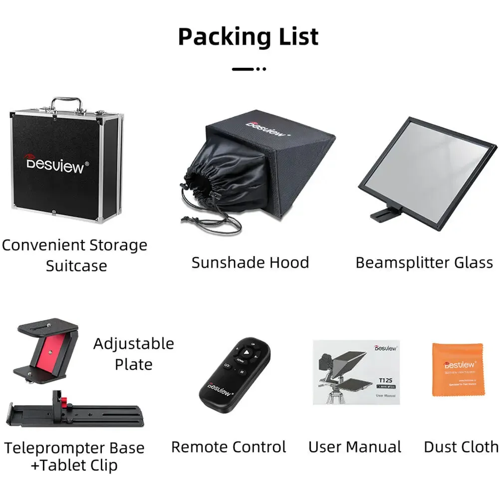 Desview T12S 12.9" Portable Teleprompter for Smartphones/Tablets with Remote Control
