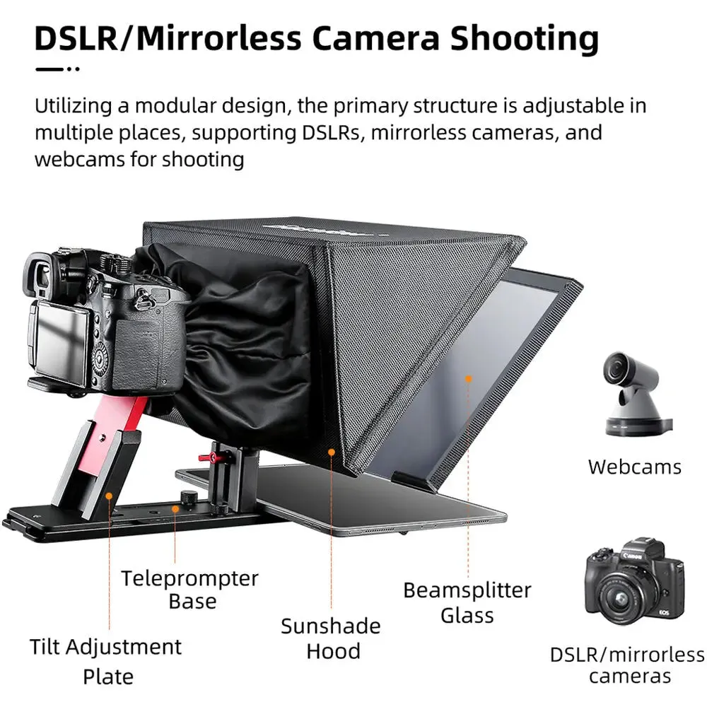 Desview T12S 12.9" Portable Teleprompter for Smartphones/Tablets with Remote Control