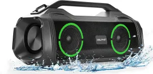 Dolphin LX80 Portable Wireless Speakers - Rechargeable Boombox Outdoor Speakers with Party Lights, DSP Tech, Dual 3.5" Woofers - IPX5 Waterproof, Supports Bluetooth 5.0, MicroSD, 3.5 Aux Input - Black