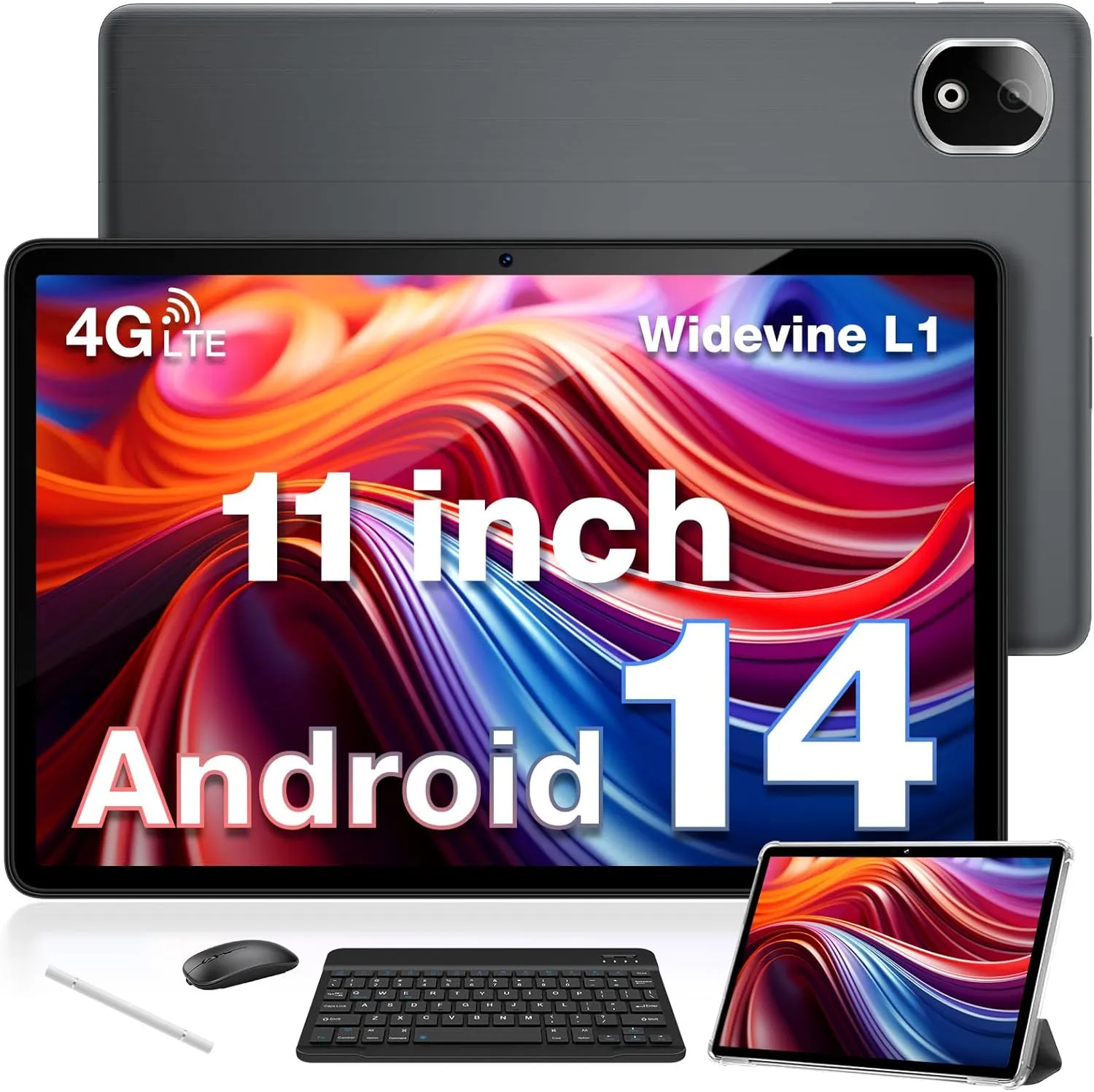 DOOGEE 11 Inch Tablet with Keyboard,4G Dual Sim Slot Tablets, T30E Tablet with Android 14, 9GB RAM 128GB ROM/1TB TF, 8000mAh, Cellular Tablets with BT5.0, Pen, Keyboard, Mouse & Case