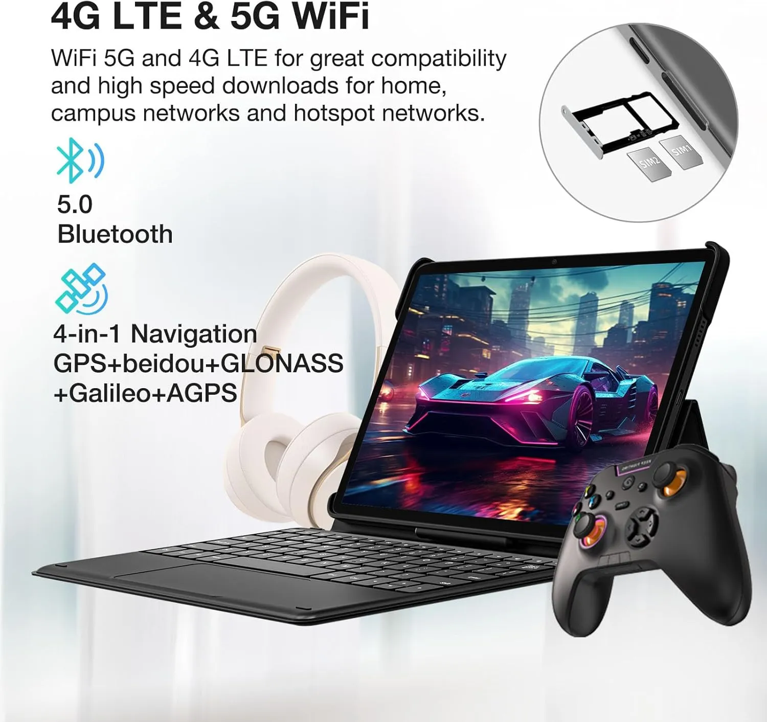 DOOGEE 11 Inch Tablet with Keyboard,4G Dual Sim Slot Tablets, T30E Tablet with Android 14, 9GB RAM 128GB ROM/1TB TF, 8000mAh, Cellular Tablets with BT5.0, Pen, Keyboard, Mouse & Case