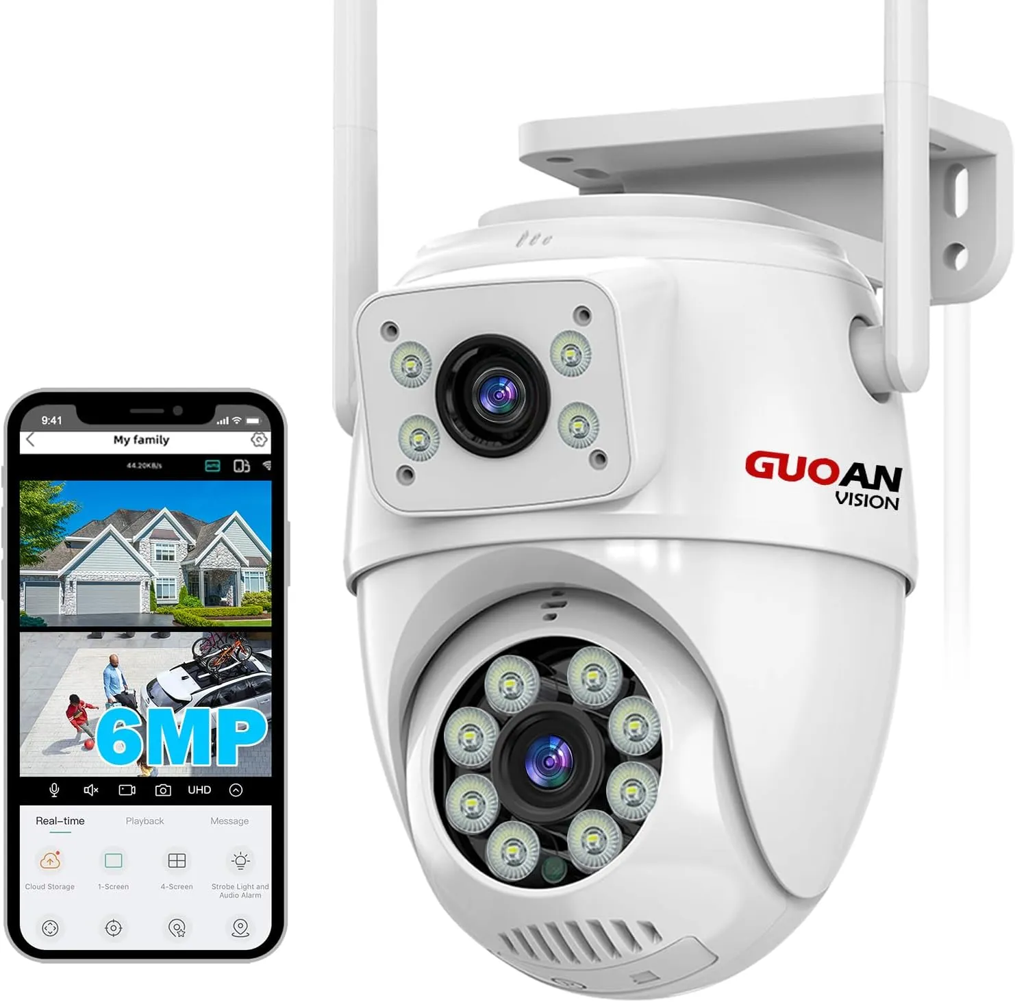 Dual Lens Linkage 6MP Security Camera Outdoor, WiFi Security Camera,Outdoor Camera Wireless,360View,IP66 Waterproof,Human Detection&Tracking,Night Vision,24/7 Record,Corded Power