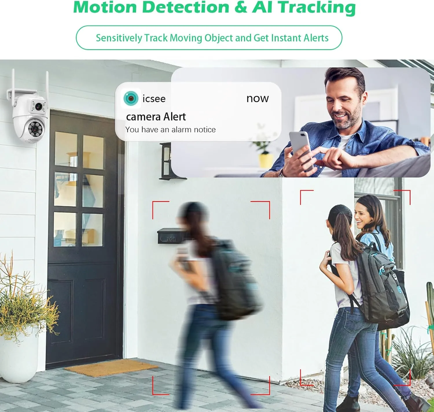 Dual Lens Linkage 6MP Security Camera Outdoor, WiFi Security Camera,Outdoor Camera Wireless,360View,IP66 Waterproof,Human Detection&Tracking,Night Vision,24/7 Record,Corded Power
