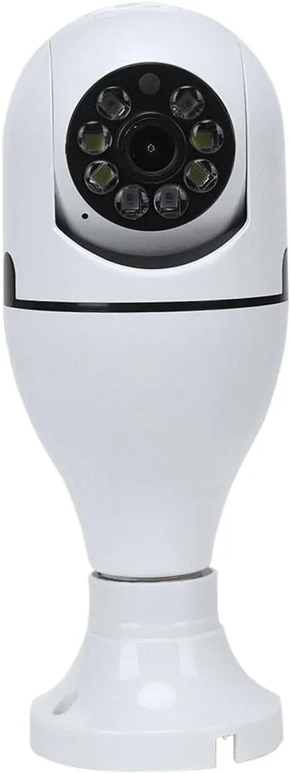 E27 Home Remote Surveillance Camera, 2.4Ghz WiFi Bulb Camera 1080P Wireless Security Cameras, 360 Degree Panoramic IP Camera with Vision Human Motion Detection and Alarm (White)