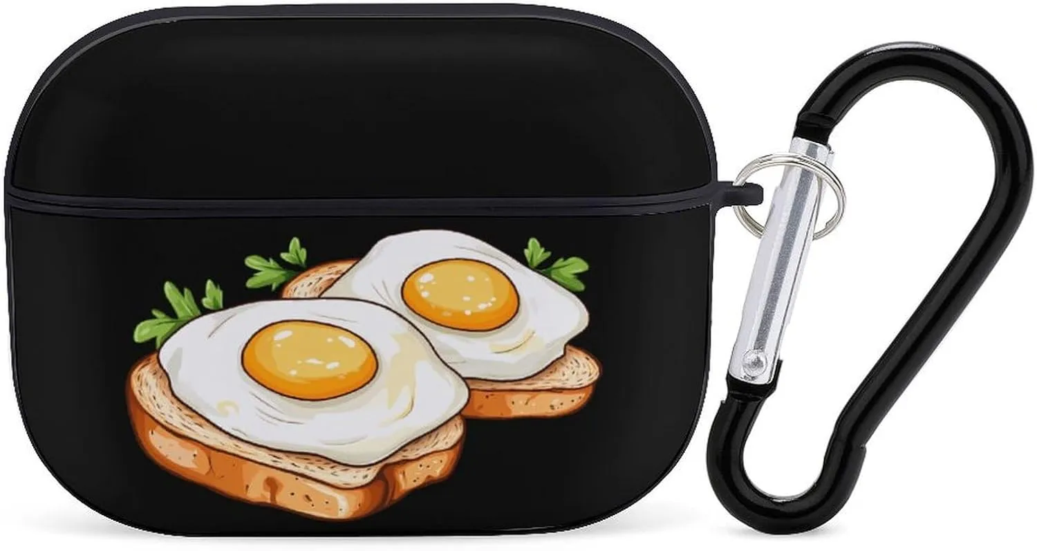 Egg in A Toast Earbud Case Bluetooth Headphone Case Full Protective Case with Keychain Compatible with Airpods Pro Black-Style