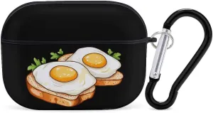 Egg in A Toast Earbud Case Bluetooth Headphone Case Full Protective Case with Keychain Compatible with Airpods Pro Black-Style